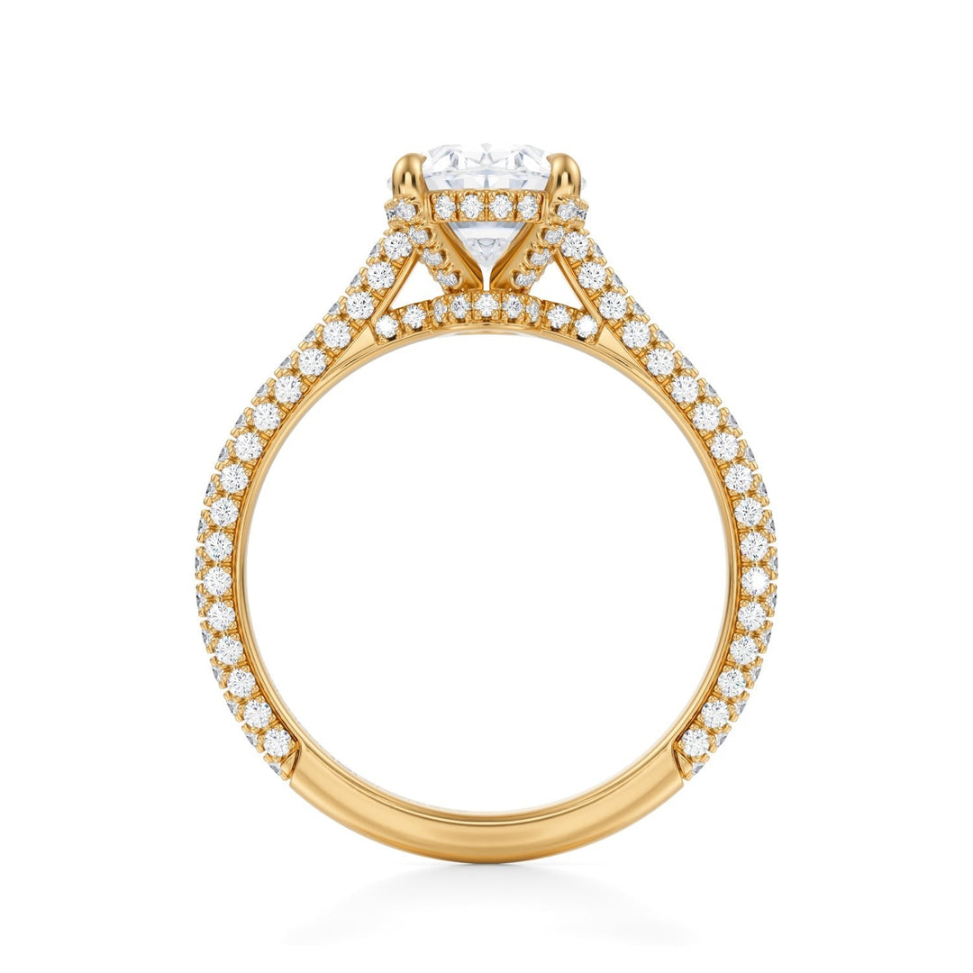 Oval Trio Pave Cathedral Ring With Pave Basket (1.00-1.15 Carat F-VS2)