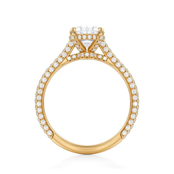 Oval Trio Pave Cathedral Ring With Pave Basket (1.00-1.15 Carat F-VS2)