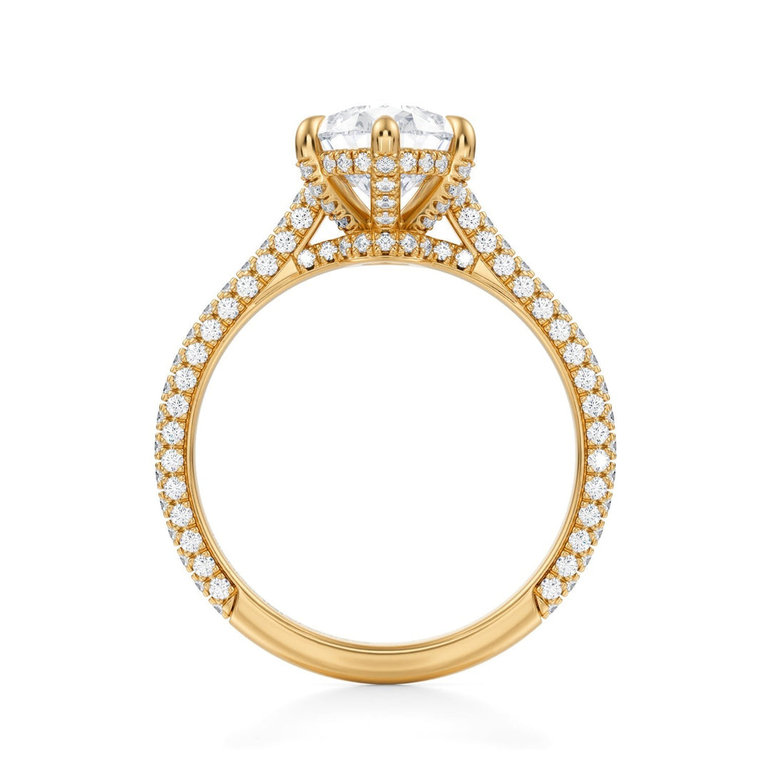 Pear Trio Pave Cathedral Ring With Low Pave Basket (1.00-1.15 Carat F-VS2)