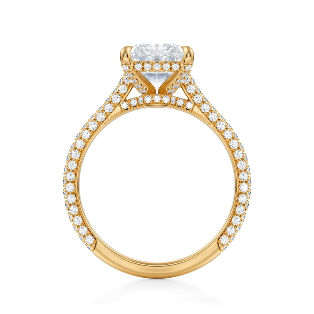 Radiant Trio Pave Cathedral Ring With Low Pave Basket (1.00-1.15 Carat F-VS2)