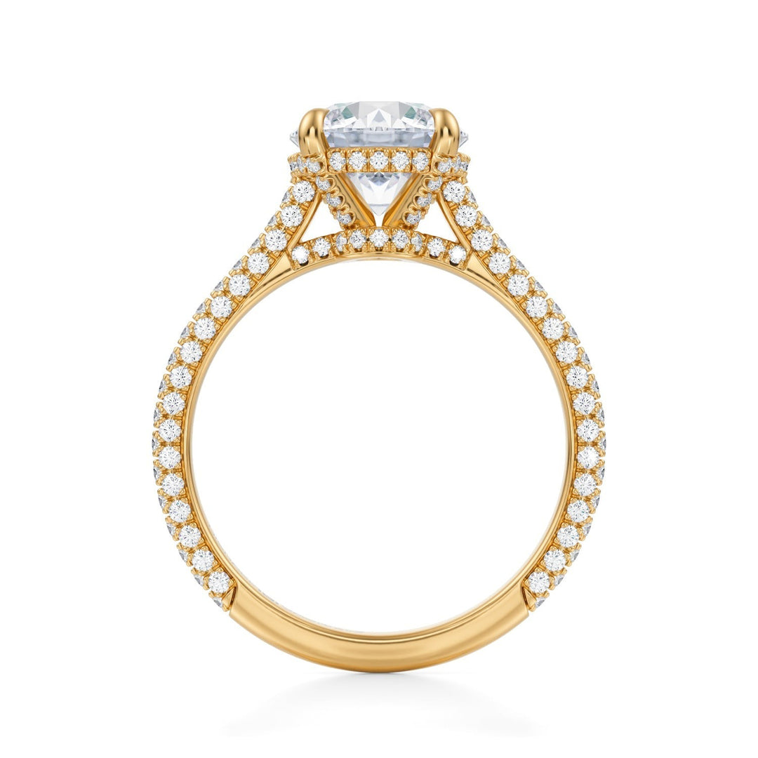 Round Trio Pave Cathedral Ring With Low Pave Basket (1.00-1.15 Carat F-VS2)