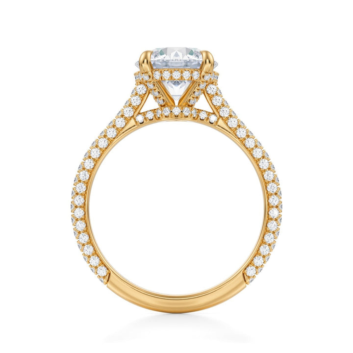 Round Trio Pave Cathedral Ring With Low Pave Basket (1.00-1.15 Carat F-VS2)