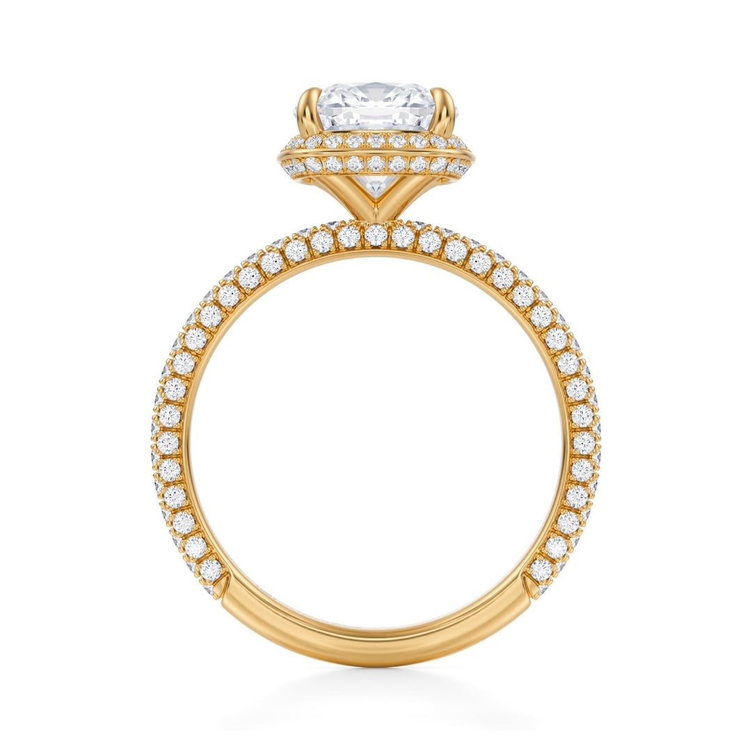 Cushion Knife Edge Halo With Trio Pave Ring (1.00-1.15 Carat F-VS2)