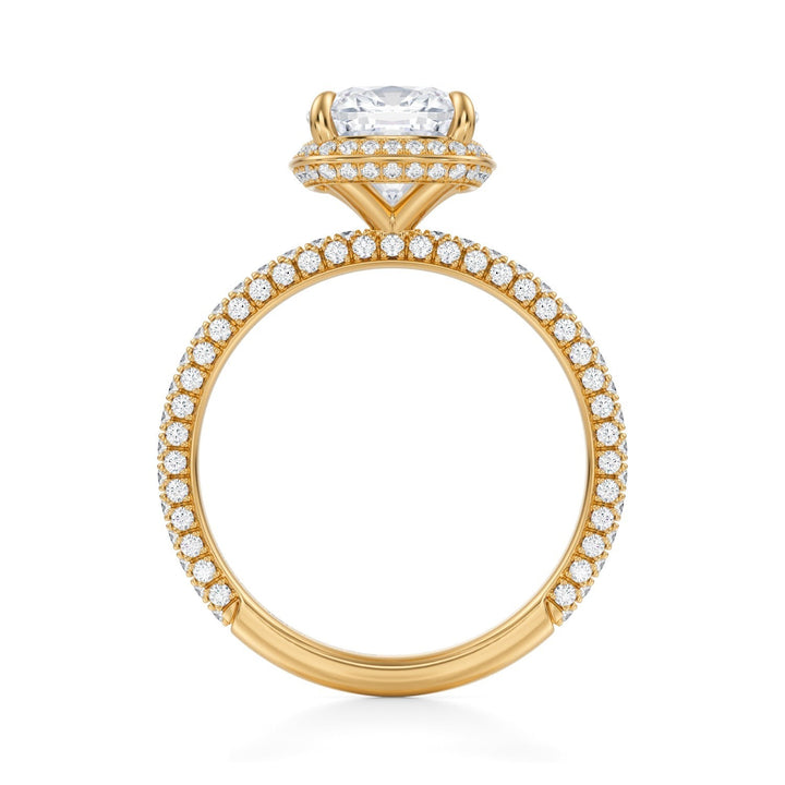 Cushion Knife Edge Halo With Trio Pave Ring (1.00-1.15 Carat F-VS2)