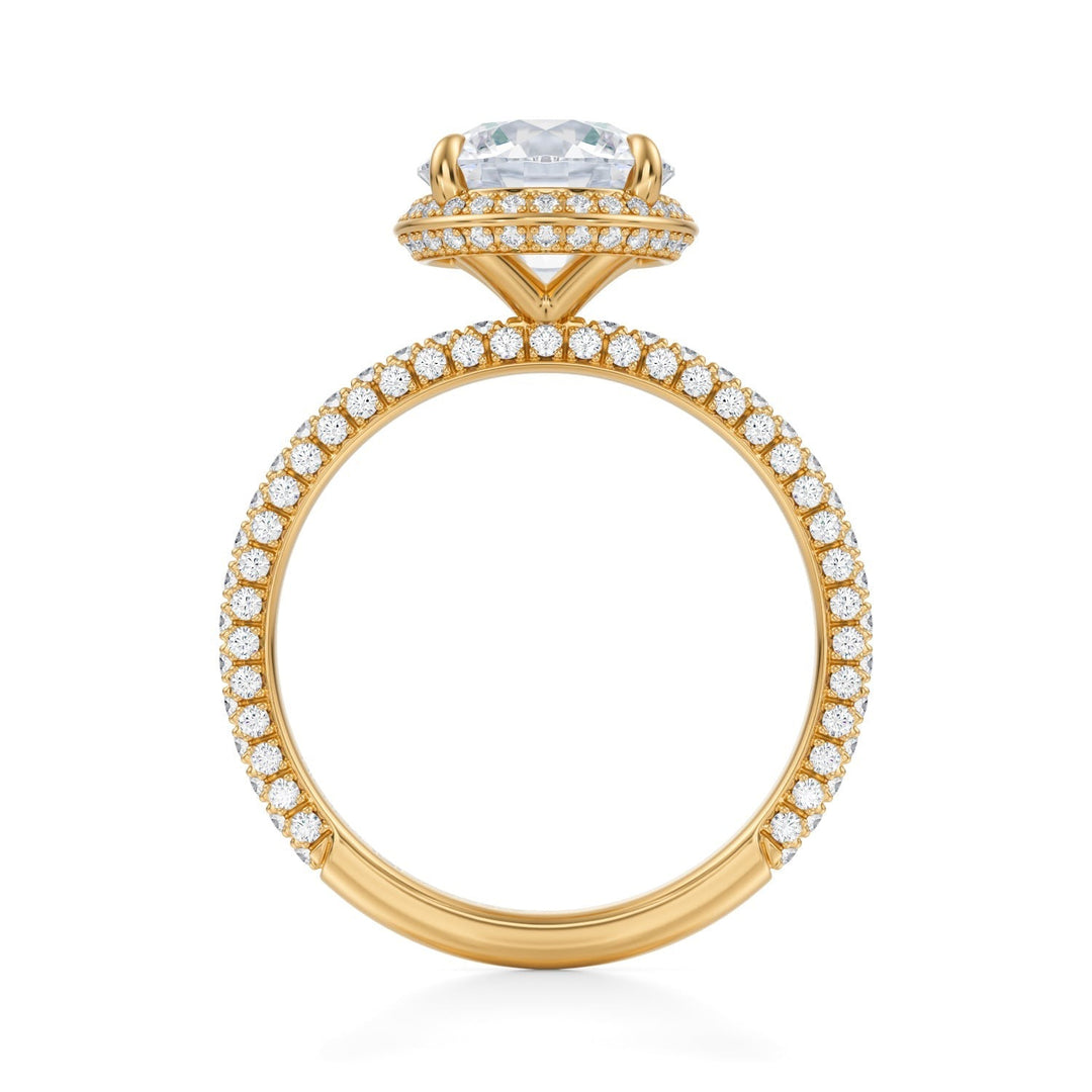 Round Knife Edge Halo With Trio Pave Ring (1.00-1.15 Carat F-VS2)