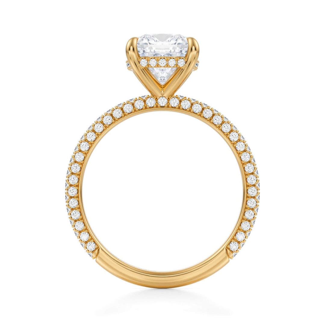 Cushion Hidden Halo With Trio Pave Ring (1.00-1.15 Carat F-VS2)