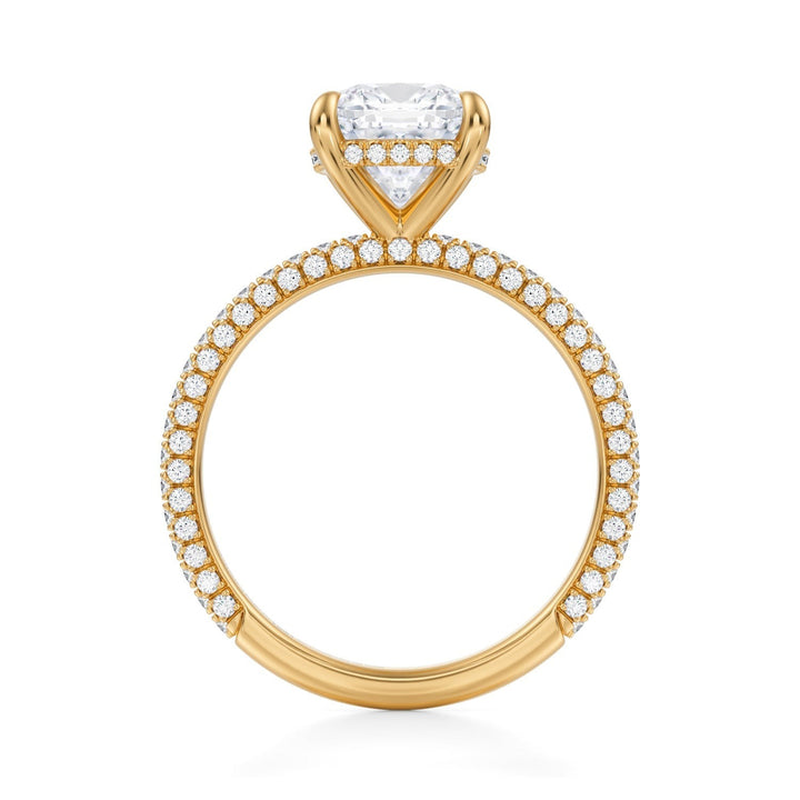 Cushion Hidden Halo With Trio Pave Ring (1.00-1.15 Carat F-VS2)