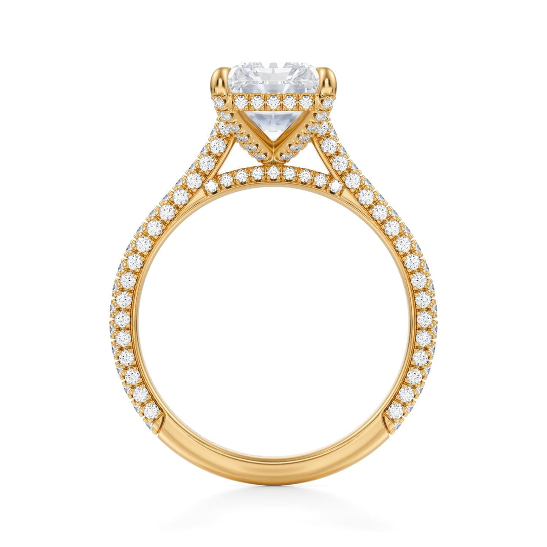 Radiant Trio Pave Cathedral Ring With Pave Basket (1.00-1.15 Carat F-VS2)