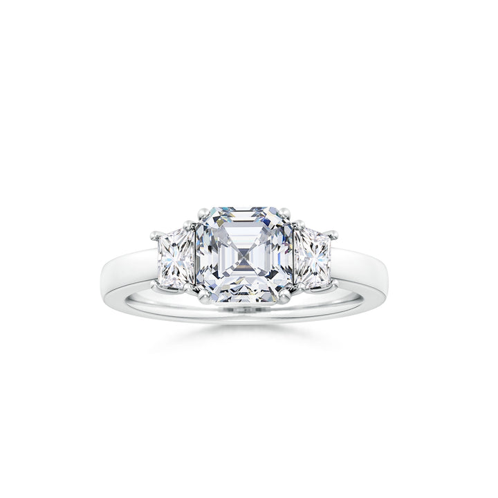 Asscher-Cut and Trapezoid Three Stone Engagement Ring